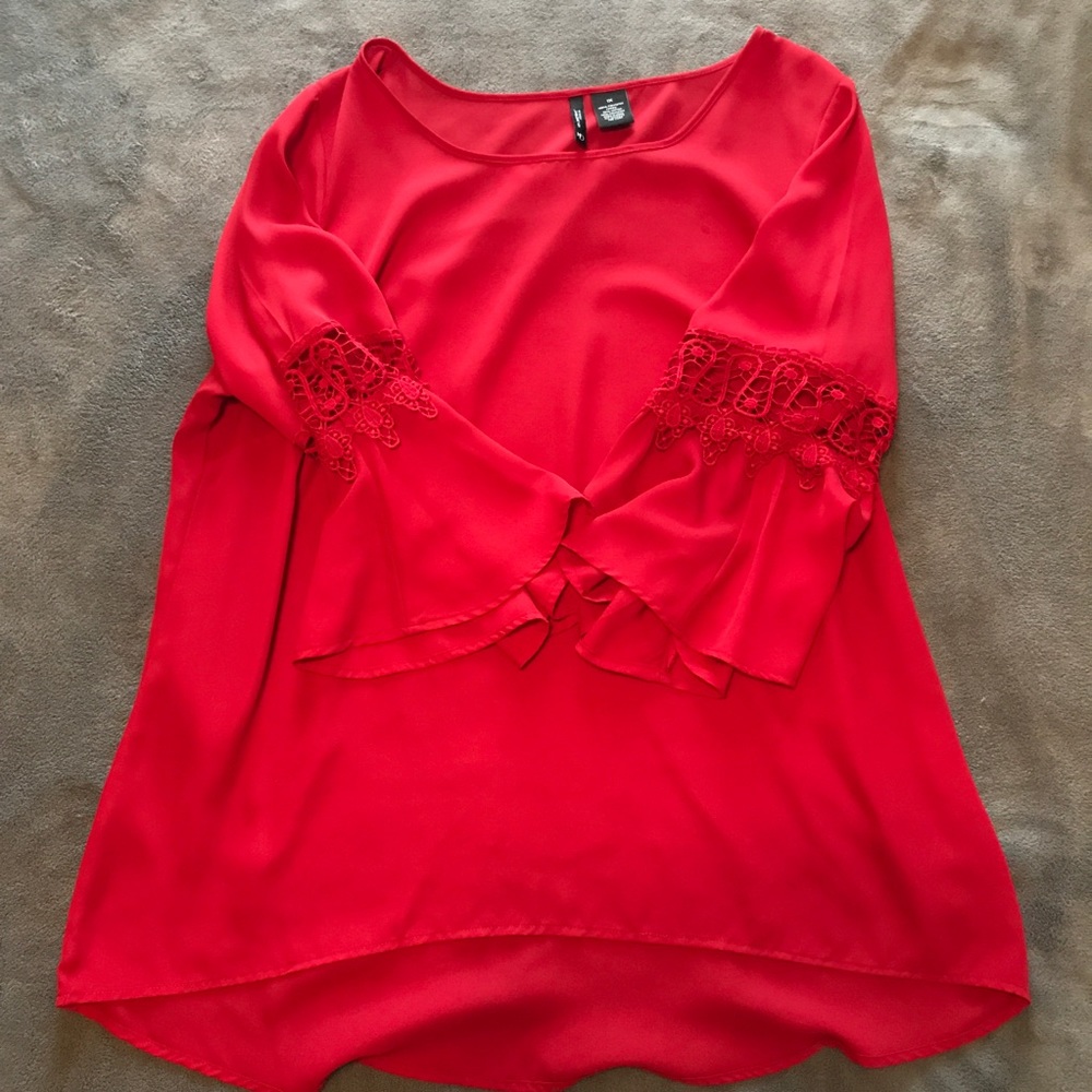 Red Bell Sleeve Hi-Lo Top